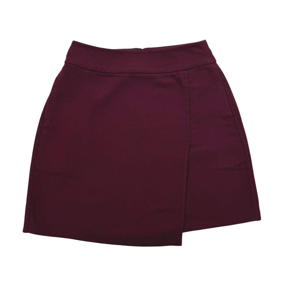 Uniqlo Wrap Mini Skirt Womens 2 Burgundy Like New Asymmetrical Twill Pockets